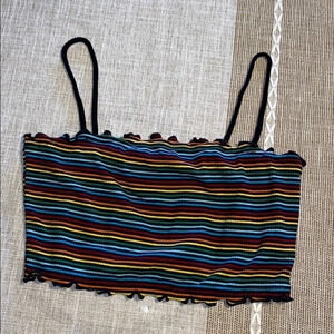 Rainbow Striped Lettuce Edge Cropped Cami Tank Top​​​​​​​​​​